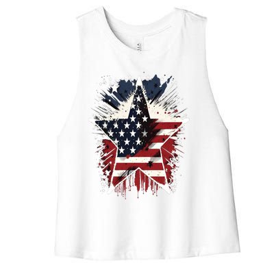 Happy Memorial Day Veteran American Usa Star Flag 4th Of Gift Women's Racerback Cropped Tank