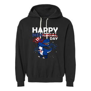 Happy Memorial Day 4th Of July Dinosaur Garment-Dyed Fleece Hoodie