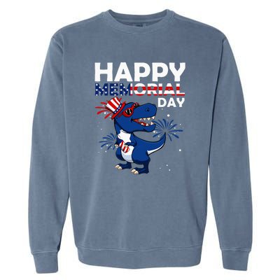 Happy Memorial Day 4th Of July Dinosaur Garment-Dyed Sweatshirt