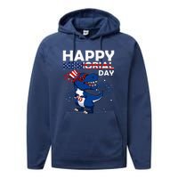 Happy Memorial Day 4th Of July Dinosaur Performance Fleece Hoodie