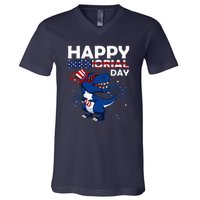 Happy Memorial Day 4th Of July Dinosaur V-Neck T-Shirt