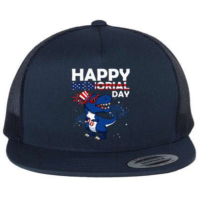 Happy Memorial Day 4th Of July Dinosaur Flat Bill Trucker Hat