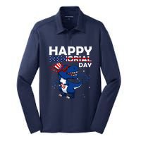 Happy Memorial Day 4th Of July Dinosaur Silk Touch Performance Long Sleeve Polo