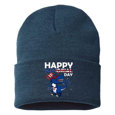 Happy Memorial Day 4th Of July Dinosaur Sustainable Knit Beanie