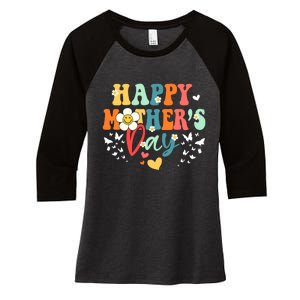 Happy Mother's Day Groovy Mothers Day Butterfly Mom Day Women's Tri-Blend 3/4-Sleeve Raglan Shirt