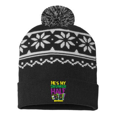 He's My Drunker Half Matching Couple Girlfriend Mardi Gras USA-Made Snowflake Beanie