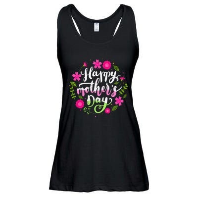 Happy Mother's Day With Floral Mom Mommy Grandma Ladies Essential Flowy Tank