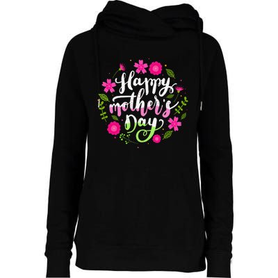 Happy Mother's Day With Floral Mom Mommy Grandma Womens Funnel Neck Pullover Hood