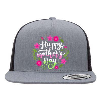 Happy Mother's Day With Floral Mom Mommy Grandma Flat Bill Trucker Hat