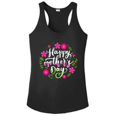 Happy Mother's Day With Floral Mom Mommy Grandma Ladies PosiCharge Competitor Racerback Tank