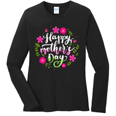 Happy Mother's Day With Floral Mom Mommy Grandma Ladies Long Sleeve Shirt