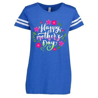 Happy Mother's Day With Floral Mom Mommy Grandma Enza Ladies Jersey Football T-Shirt