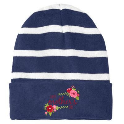 Happy Mother's Day Flower Striped Beanie with Solid Band