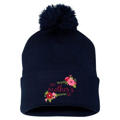 Happy Mother's Day Flower Pom Pom 12in Knit Beanie