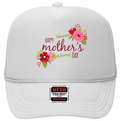 Happy Mother's Day Flower High Crown Mesh Back Trucker Hat