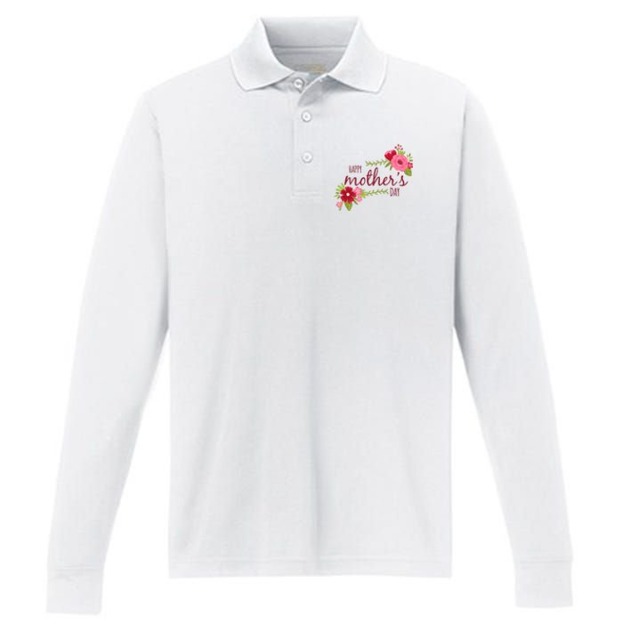 Happy Mother's Day Flower Performance Long Sleeve Polo