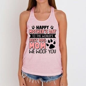 Happy Mothers Day To The Worlds Best Dog Mom We Woof You Women's Knotted Racerback Tank