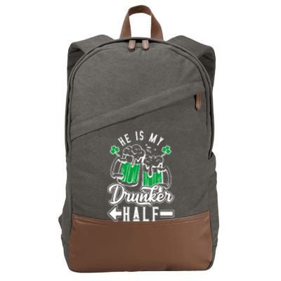 He's My Drunker Half St Patrick Day Matching Couple Cotton Canvas Backpack