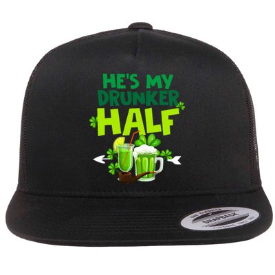 He's My Drunker Half Couples Matching St Patrick Flat Bill Trucker Hat