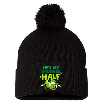 He's My Drunker Half Couples Matching St Patrick Pom Pom 12in Knit Beanie