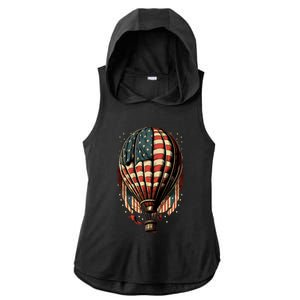 Happy Memorial Day Hot Air Balloon Usa American Flag Sunset Great Gift Ladies PosiCharge Tri-Blend Wicking Draft Hoodie Tank