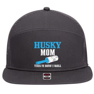 Husky Mom Dog Hair Funny Siberian Husky Mama 7 Panel Mesh Trucker Snapback Hat