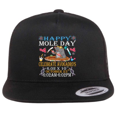 Happy Mole Day Celebrate AvogadroS Mole 6.02 X 10 October Flat Bill Trucker Hat