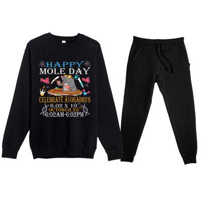 Happy Mole Day Celebrate AvogadroS Mole 6.02 X 10 October Premium Crewneck Sweatsuit Set