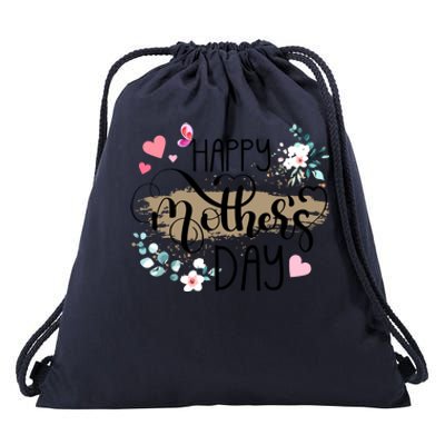 Happy Mothers Day 2024 Cute Floral For Women Mom Grandma Drawstring Bag