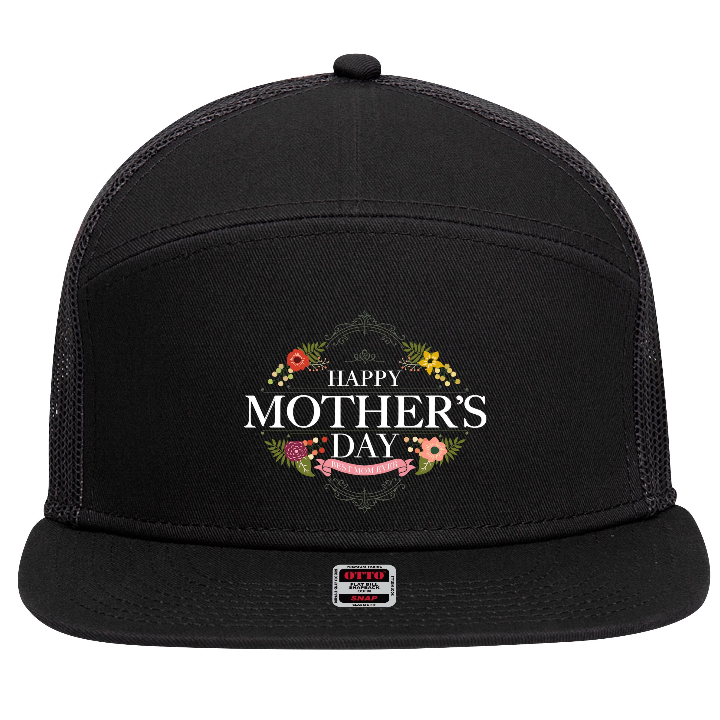 Happy Mother's Day Best Mom Ever Floral 7 Panel Mesh Trucker Snapback Hat