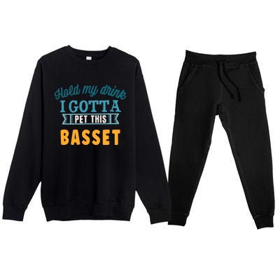 Hold My Drink I Gotta Pet This Basset Hound Premium Crewneck Sweatsuit Set