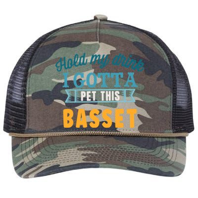 Hold My Drink I Gotta Pet This Basset Hound Retro Rope Trucker Hat Cap