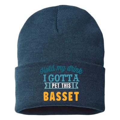 Hold My Drink I Gotta Pet This Basset Hound Sustainable Knit Beanie