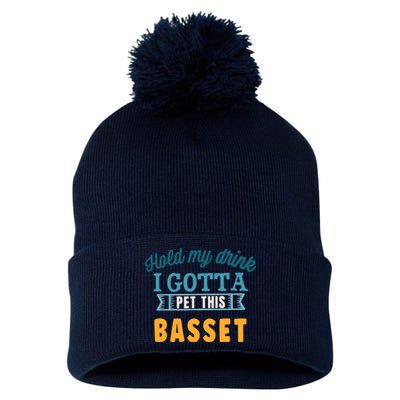 Hold My Drink I Gotta Pet This Basset Hound Pom Pom 12in Knit Beanie