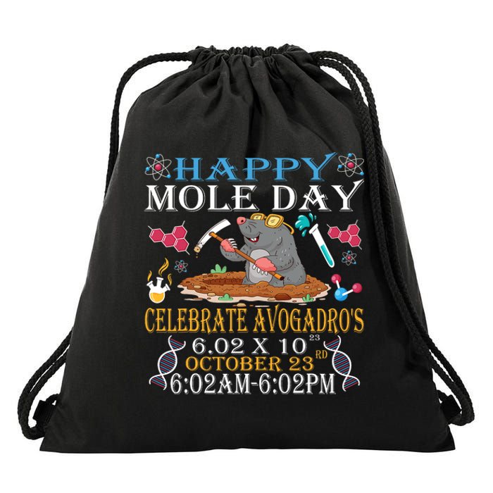 Happy Mole Day Celebrate AvogadroS Mole 6.02 X 10 October Drawstring Bag