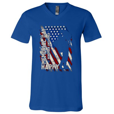 Happy Memorial Day Remember And Honer Funny Gift Cute Gift V-Neck T-Shirt