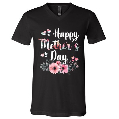 Happy Mother's Day Floral Cute Gift For Mom V-Neck T-Shirt