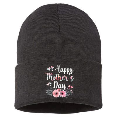 Happy Mother's Day Floral Cute Gift For Mom Sustainable Knit Beanie