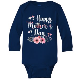 Happy Mother's Day Floral Cute Gift For Mom Baby Long Sleeve Bodysuit