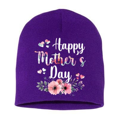 Happy Mother's Day Floral Cute Gift For Mom Short Acrylic Beanie