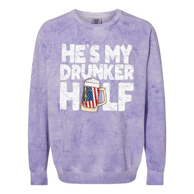 He's my Drunker Half Beer Couple Matching 4th Of July gift Colorblast Crewneck Sweatshirt