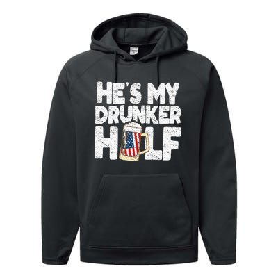 He's my Drunker Half Beer Couple Matching 4th Of July gift Performance Fleece Hoodie