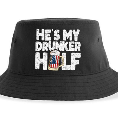 He's my Drunker Half Beer Couple Matching 4th Of July gift Sustainable Bucket Hat