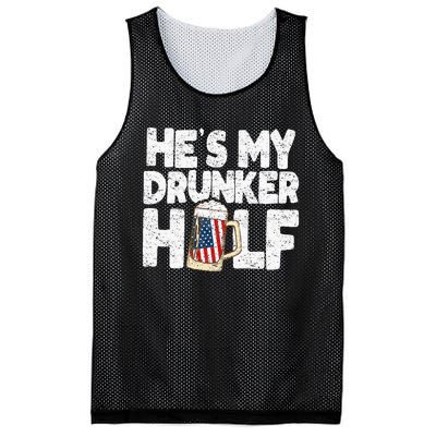 He's my Drunker Half Beer Couple Matching 4th Of July gift Mesh Reversible Basketball Jersey Tank