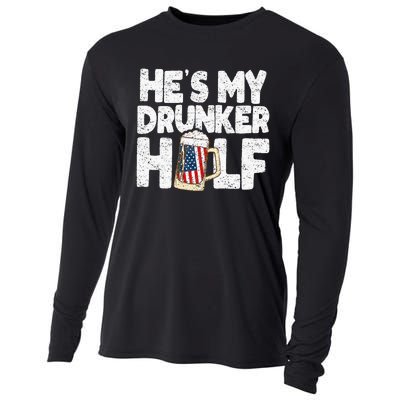 He's my Drunker Half Beer Couple Matching 4th Of July gift Cooling Performance Long Sleeve Crew