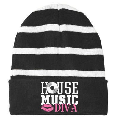 House Music Diva DJ EDM Rave Music Festival Striped Beanie with Solid Band