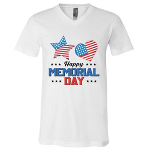 Happy Memorial Day 4th Of July American Flag Patriotic V-Neck T-Shirt