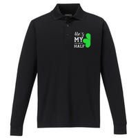 He's My Drunker Half Funny St Patricks Day Couple Shamrock Performance Long Sleeve Polo