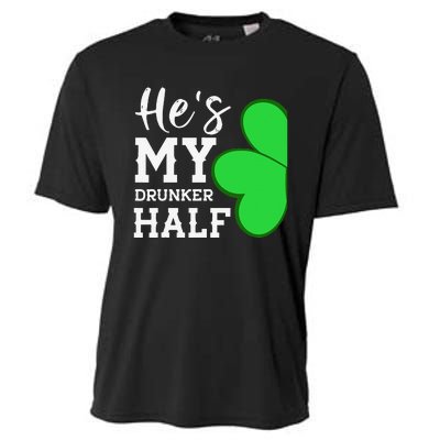 He's My Drunker Half Funny St Patricks Day Couple Shamrock Cooling Performance Crew T-Shirt