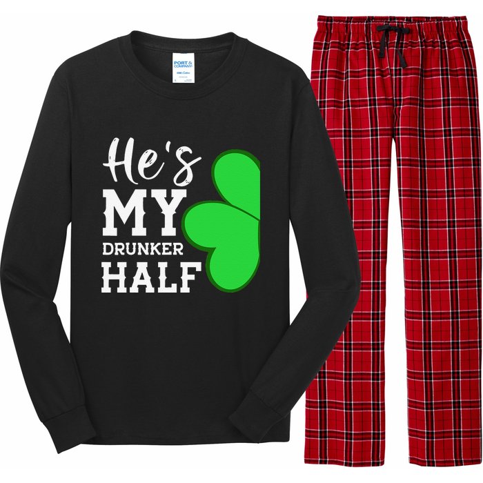 He's My Drunker Half Funny St Patricks Day Couple Shamrock Long Sleeve Pajama Set